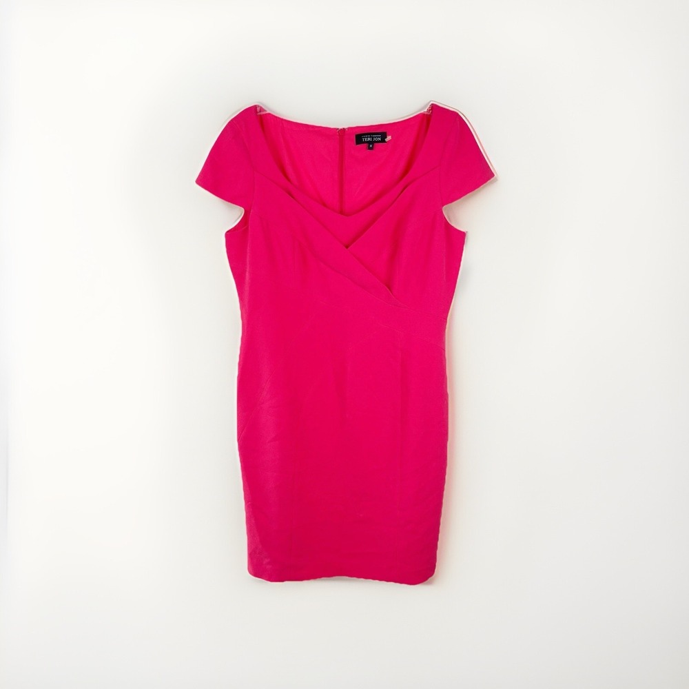 Rickie Freeman TERI JON Crepe Hot Pink Cap Sleeve Wedding Cocktail Dress Size 14